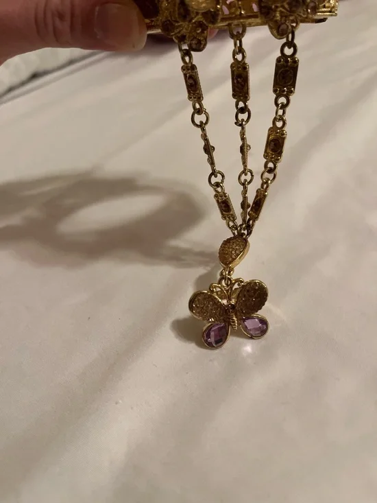 Gold-Tone Butterfly Hand Bracelet with Purple Accents - Picture 11 of 12